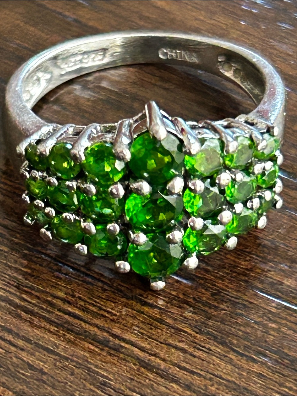 Stunning .925 Sterling Silver Chrome Diopside Cluster Ring size 8 - Picture 5 of 11